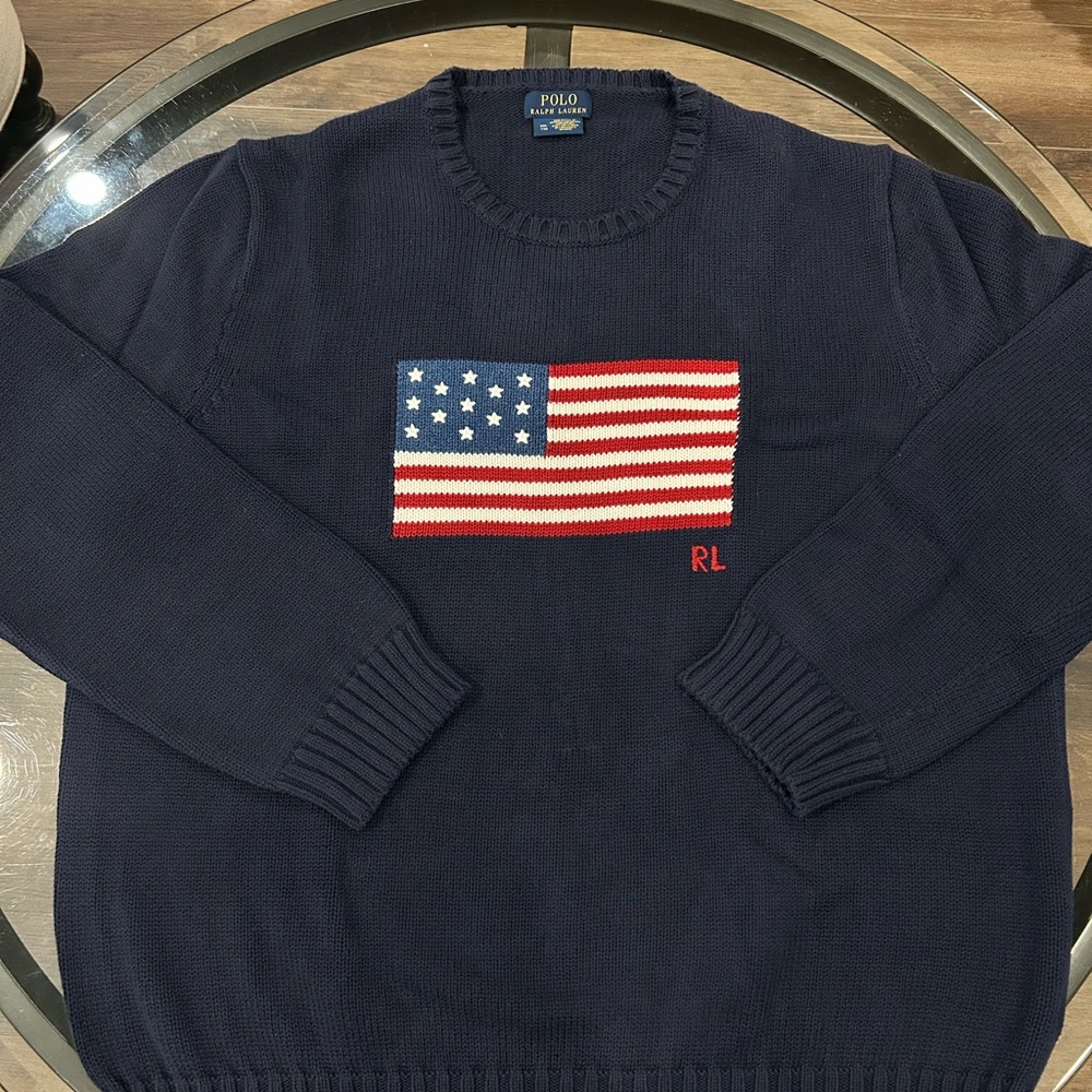 Polo by Ralph Lauren Dark Blue Crewneck Sweater with Flag